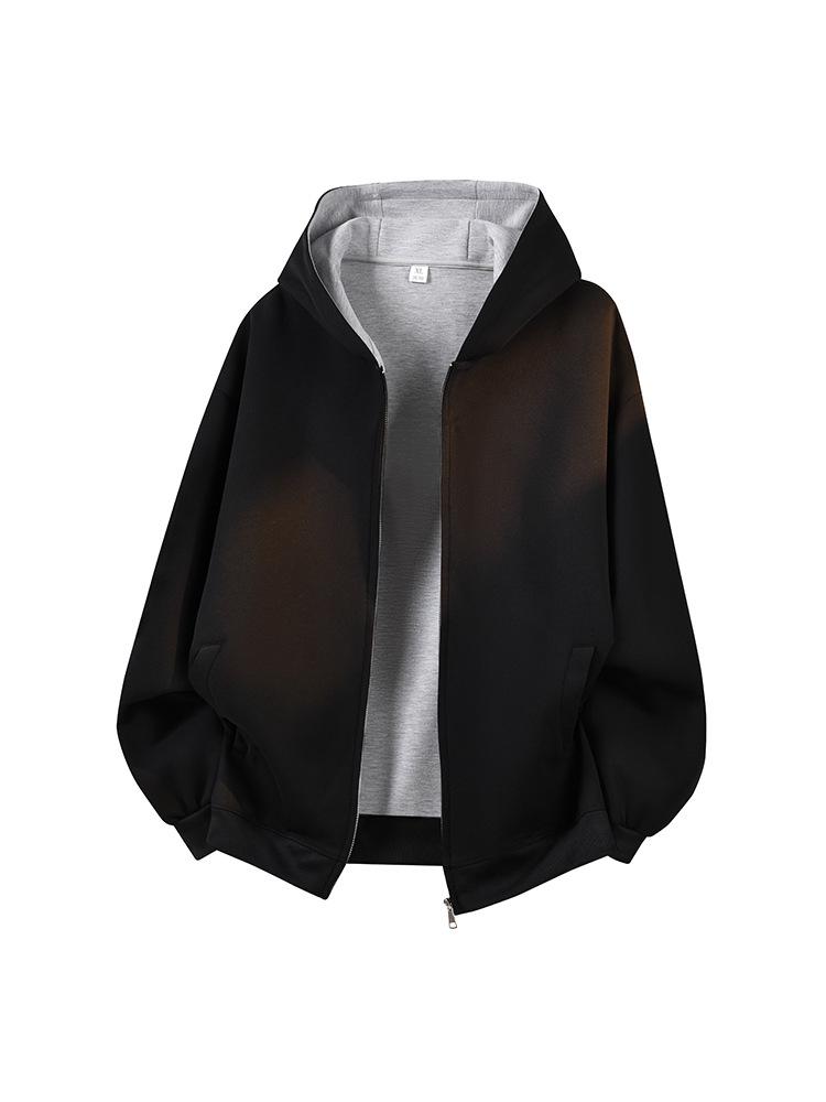 American-Style Heavyweight Casual Hoodie: New Spring Trend, Loose Fit, Color-Blocked Design, Versatile Couple's Cardigan.