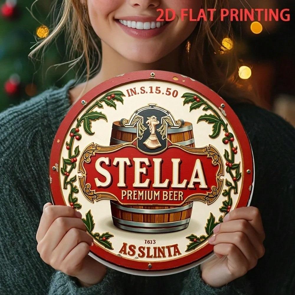 Винтажная жестяная вывеска пива Stella 8x8 Круглая настенная живопись Ретро паб Декор мужской пещеры Подарок