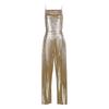 Женский модный и повседневный свободный цветной комбинезон с широкими штанинами, стягивающийся на талии, с элегантными бретелями, украшенными бусинами