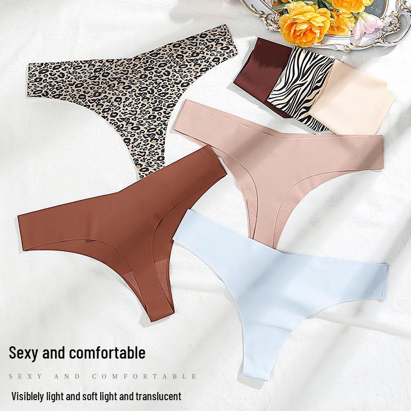 Сексуальные стринги большого размера с леопардовым принтом, низкая посадка, ледяной шелк, хлопковая ластовица - Европейский и американский стиль