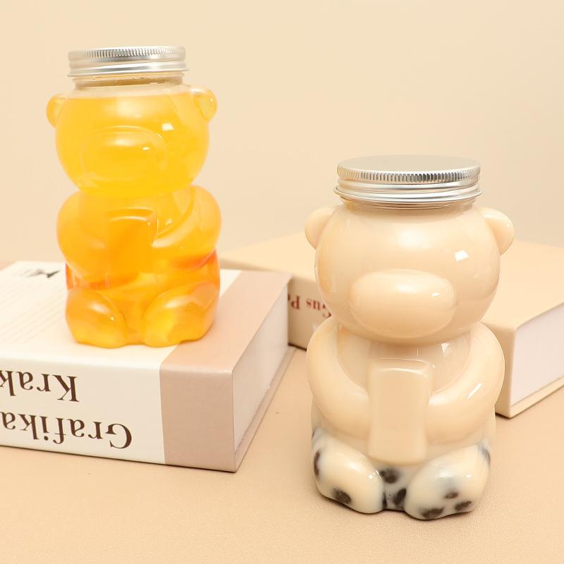 500ml Violent Bear Milk Tea Bottle Disposable PET Transparent Juice Bottle Cartoon Bear Portable Juice Yogurt Bear Bottle