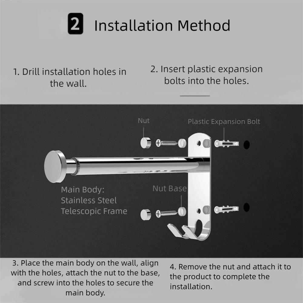 2Pcs Punch-free Clothes Drying Hanger Wall-mounted Scalable Storage Racks  Bathroom