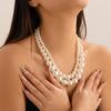 Layered Heart Diamond Necklace with Beads and Imitation Pearls - Women's European Multi-Layer Jewelry