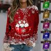 Christmas Women Sweatshirt Designer Round Neck Long Sleeve Loose Casual Christmas Elf Snowflake Fun Pattern Print Top