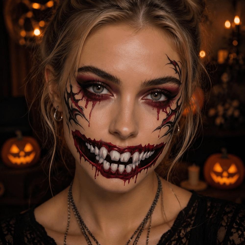 DIY Halloween Tattoo Sticker Fake Face Decorations Sticker Realistic Mouth Stickers Kids Gift
