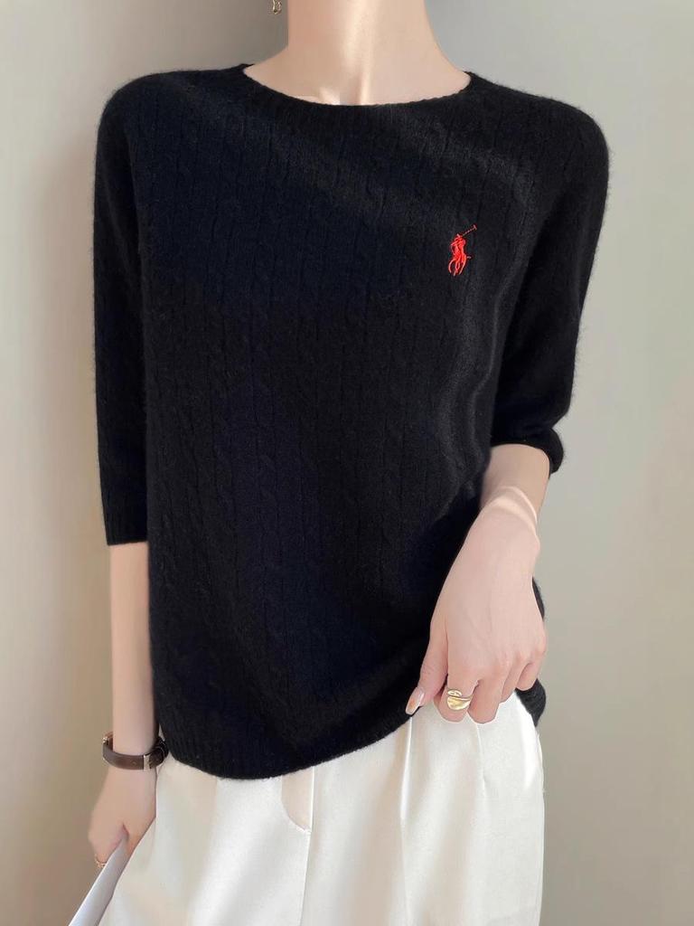 Классический женский свитер крупной вязки - Осенний с круглым вырезом и облегающим дизайном рукава пять восьмых