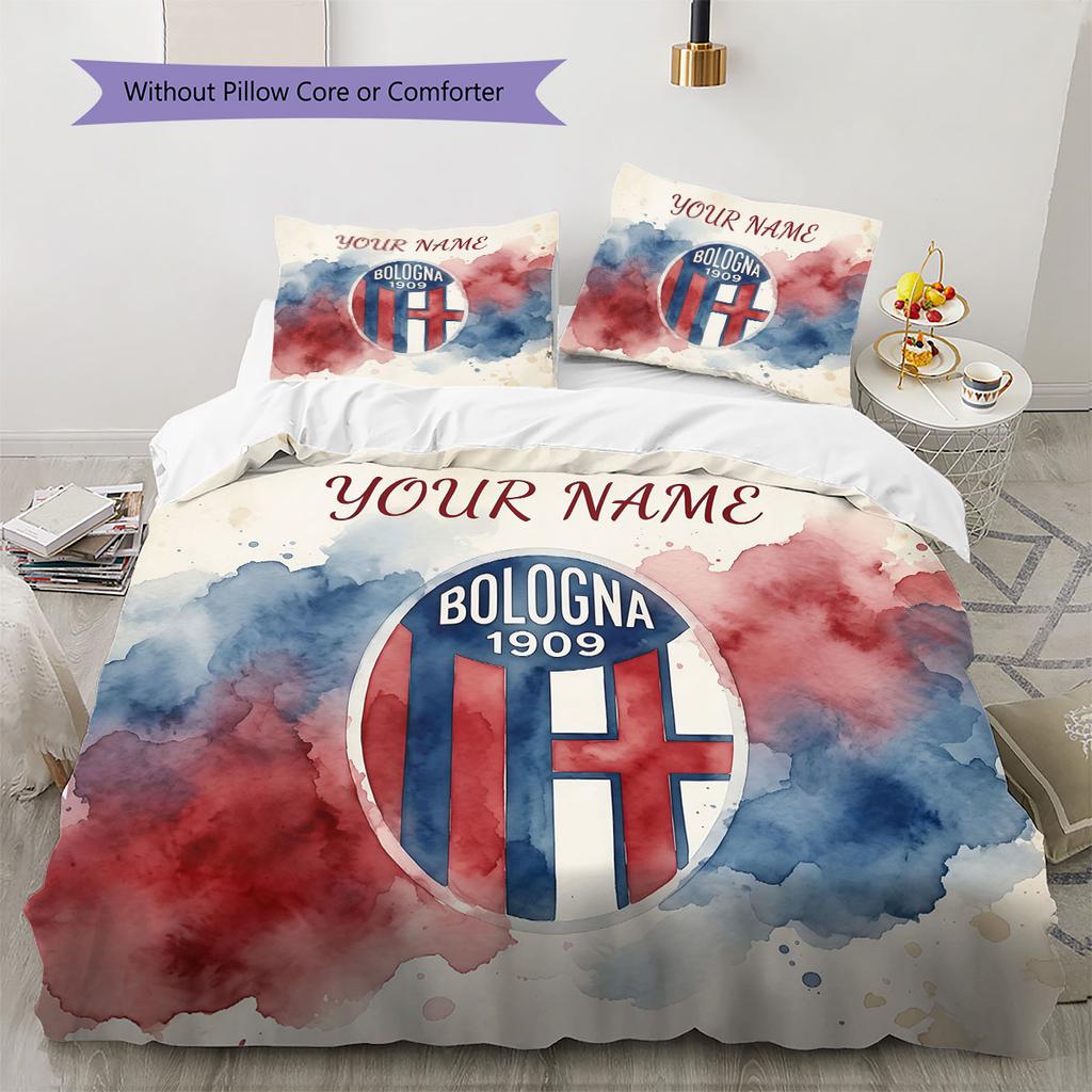 Custom Name,Bologna FC Pattern Bedding Home Decoration Birthday Gift ( 1 duvet cover + 2 pillowcase, without core),fan merchandise.