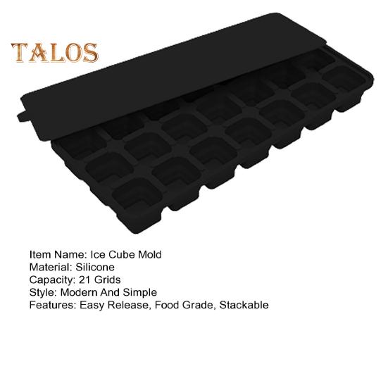 Silicone Ice Cube Tray with Lid 21 Large Cubes Easy Release Foldable Ice Mold Flexible Freezer Mold for Stacking Storage