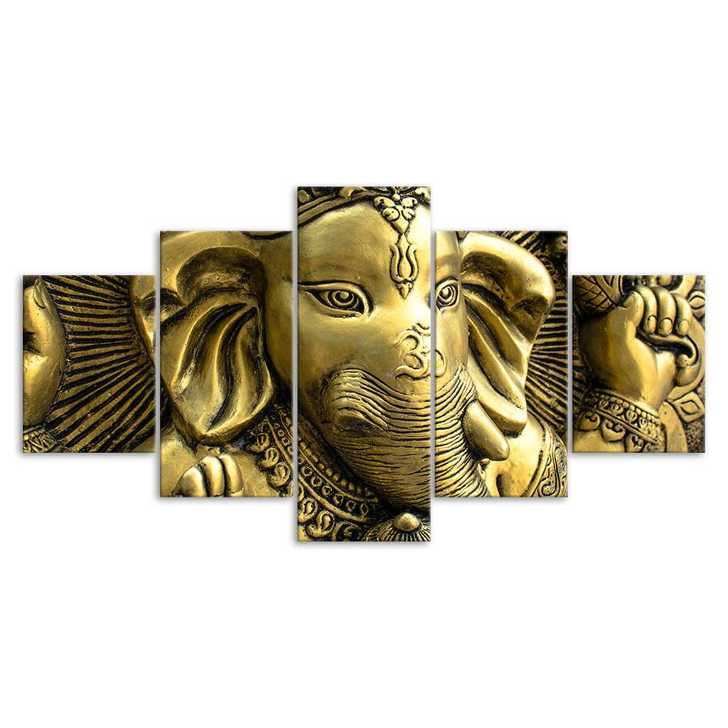 Ganesha Remover of Obstacles Hindu God 5 Piece Five Panel Wall Canvas Print Modern Art Poster Picture Home Decor Gift For Him For Her