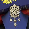 Women's Crystal Brooch Gold Color Round Flower Metal Brown Brooch Hijab Pins Bridal Jewelry