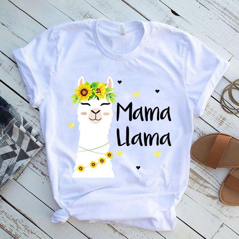 Футболка женская с принтом ламы Alpaca MAMA с коротким рукавом и воротником, свободная женская футболка, женская футболка, топы, одежда, женские футболки