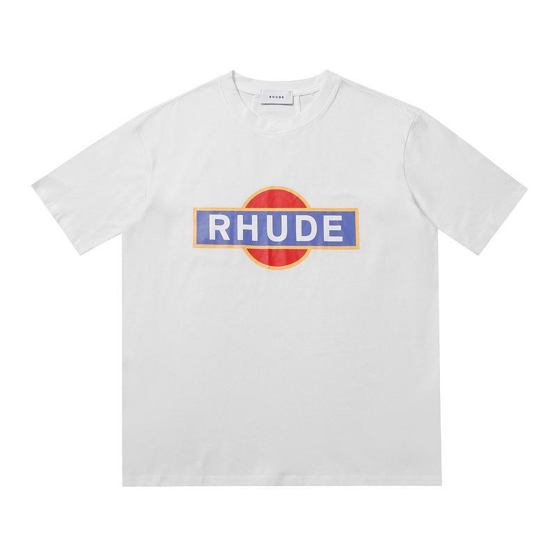 2023 European and American trendy brand RHUDE letter slogan leopard print short-sleeved t-shirt men's and women's high street loose half-sleeves
