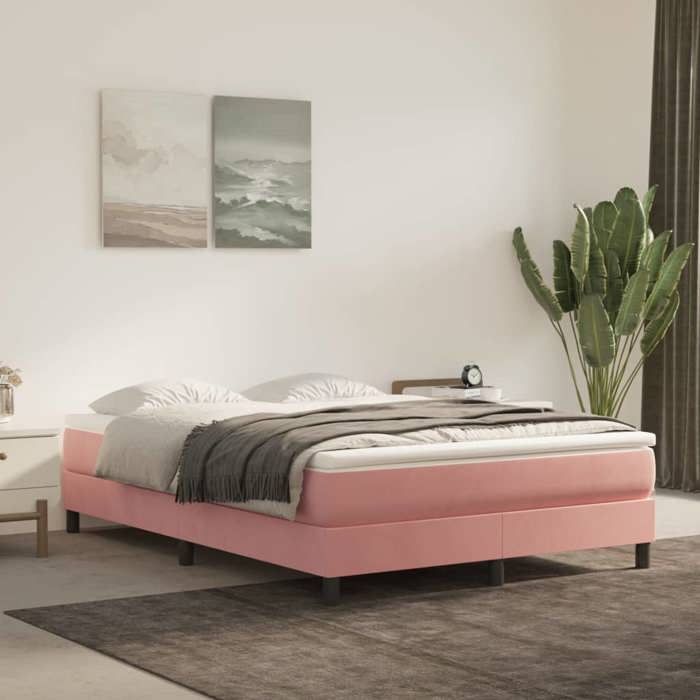 Cadre de lit avec matelas - Maison Exclusive - 140x190 cm - Velours rose - Relaxation maximale