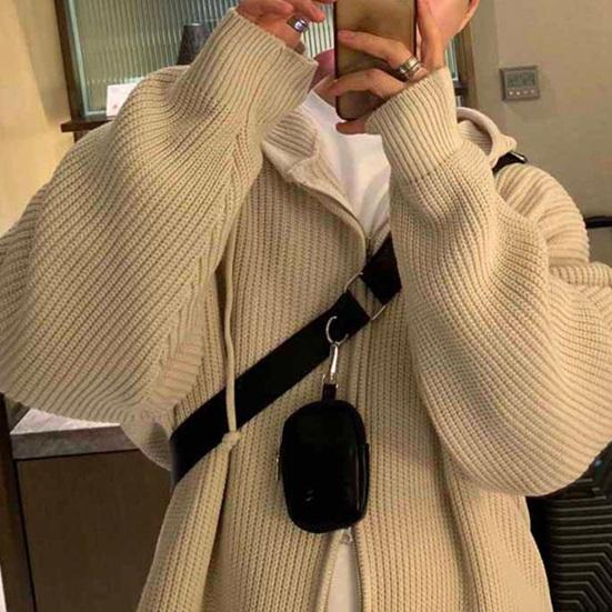 Мужской свитер осень-зима пальто с капюшоном застежка-молния свободная застежка длинные рукава шнурок средней длины однотонный цвет ретро вязаная куртка