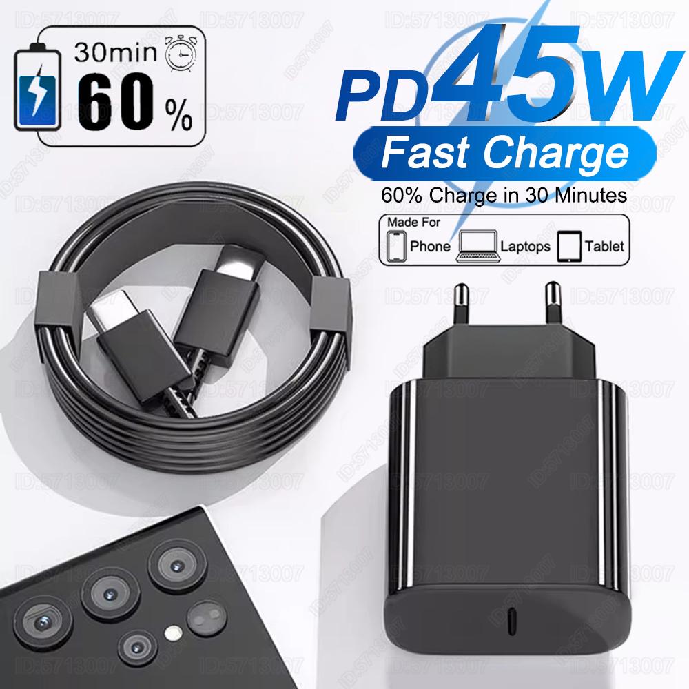 45W Super Fast Charger Type C Phone Adapter For Samsung Galaxy S23 S22 S24 Ultra A55 A35 A15 5G Plug Charger Fast Charging Cable