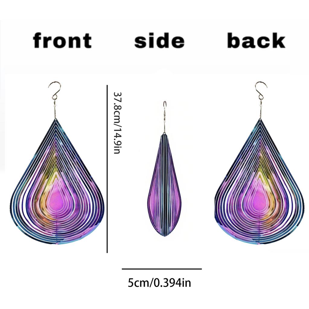 Metal 3D Three Dimensional Wind Chime Wind Rotating Water Drop Decorative Wind Chime Pendant