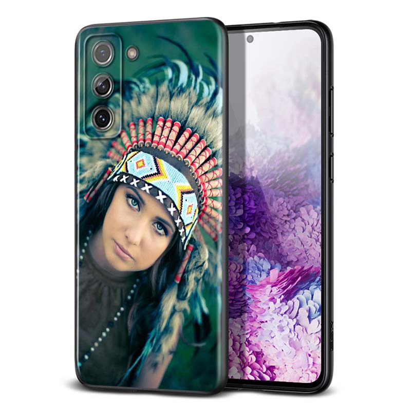 Indian Feathers Girl for Samsung Galaxy S21 Ultra Plus Note 20 10 9 8 S10 S9 S8 S7 S6 Edge Plus Black Phone Case