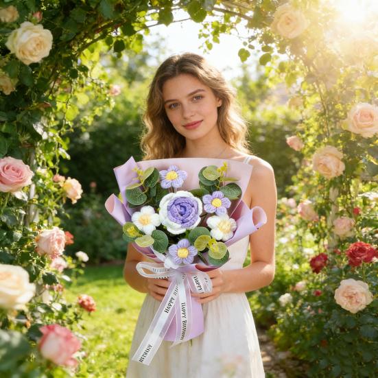 Искусственные цветы ручной работы из хлопковой пряжи вечный цветок вязаный крючком букет день рождения мама жена любовница выпускной домашний декор