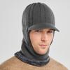 Hoodie Winter Neckerchief Men 3 in 1 Peaked Cap Fashion Men Knitted Hat  Outdoor