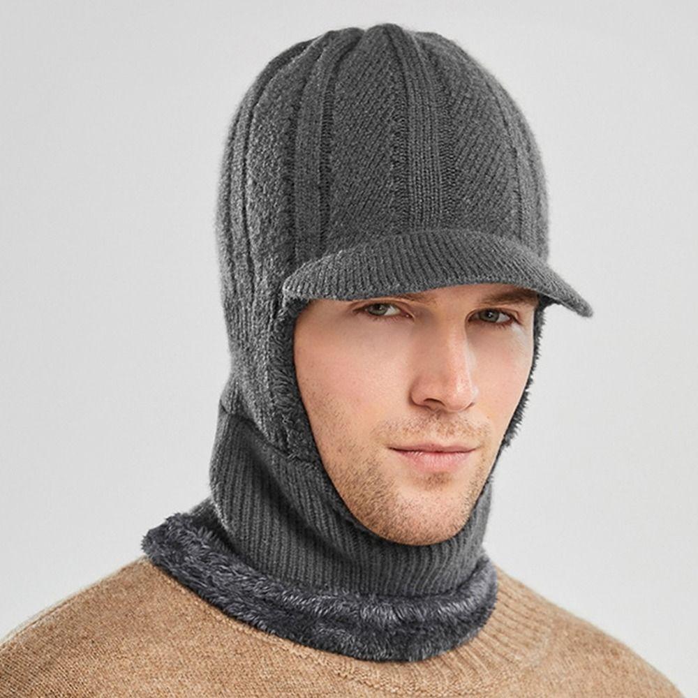 Hoodie Winter Neckerchief Men 3 in 1 Peaked Cap Fashion Men Knitted Hat Outdoor
