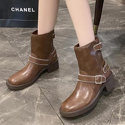 Женские зимние сапоги для верховой езды с серебряной пряжкой, квадратным носком и средним каблуком, современная обувь, сексуальные ковбойские сапоги в западном стиле