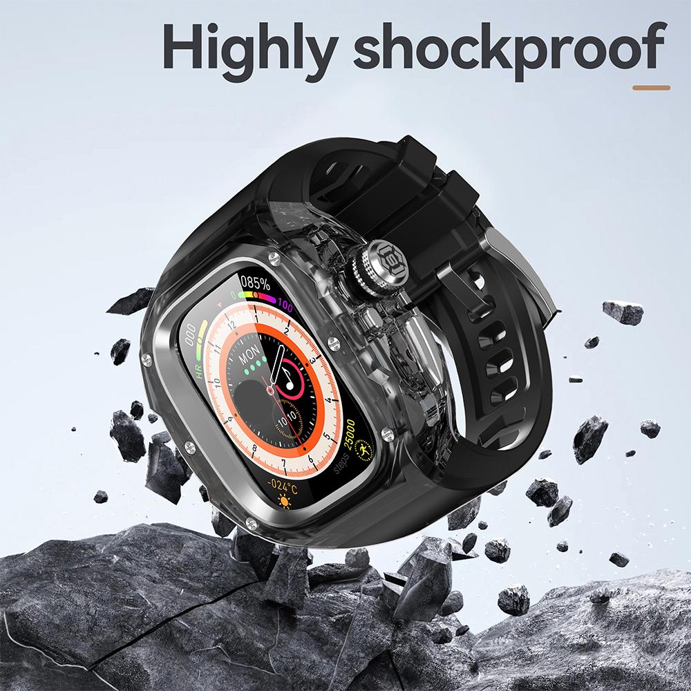 Комплект для модификации из резины для Apple Watch Ultra 3 49 мм Роскосный прозрачный корпус Ремешок для Iwatch Ultra2 1 49 мм Фторкаучуковый комплект для модификации