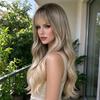 Matte Silk Long Wavy Wig Air Bangs Rose Net Women Daily Wear