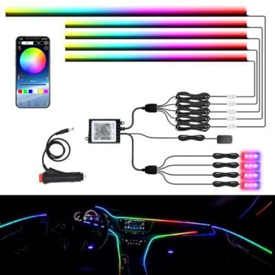 Светодиодная полоса для салона автомобиля, многоцветная RGB 9-в-1, оптические комплекты для подсветки салона, двойное управление с помощью переключателя и приложения, неоновые огни O