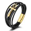 Cross Egyptian Ankh Life Symbol Antique Multilayer Leather Bracelet Men Magnetic Clasp Wrap Bangle