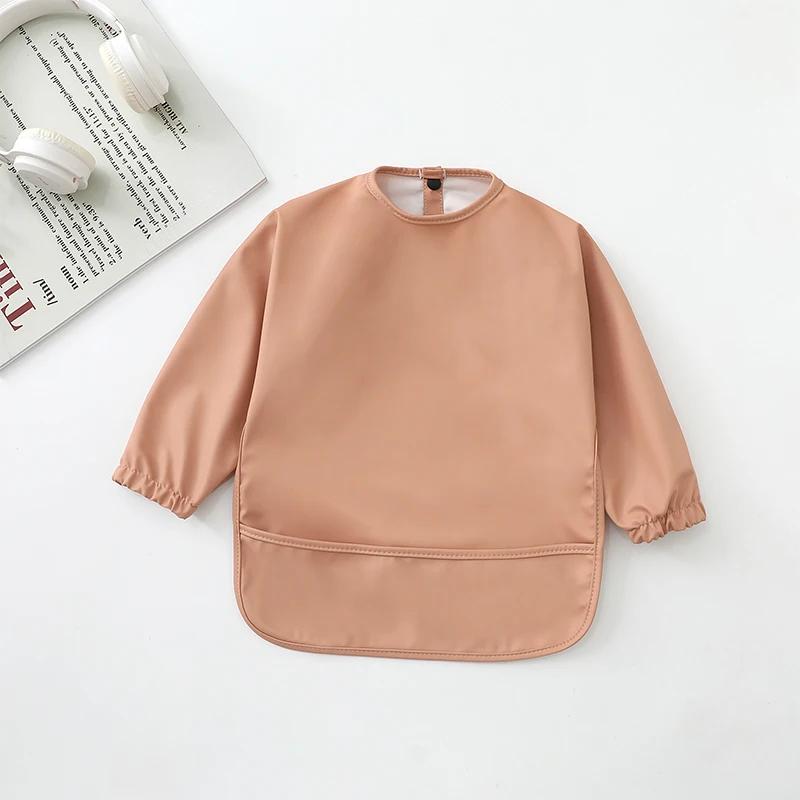 Solid Color Baby Bibs with Long Sleeves Waterproof Children's Feeding Apron Bib for Boys Girls Easy Clean Toddler Art Smocks