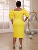 AOMEI Желтое кружевное платье миди, женское платье с открытыми плечами и короткими рукавами, вечерние платья на день рождения