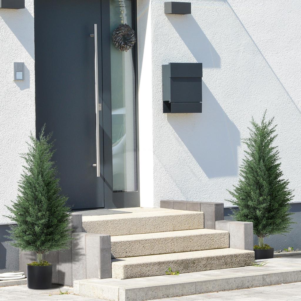 Set of 2 Artificial Cypress Plants, 362 Plastic Leaves, Pot, UV-Resistant, Green