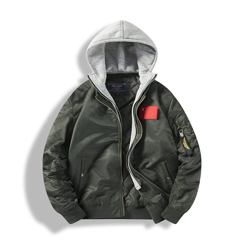 Men's Winter Fleece Thickened Pilot Hooded Baseball Cotton Jacket Removable Hat Tooling Jacket