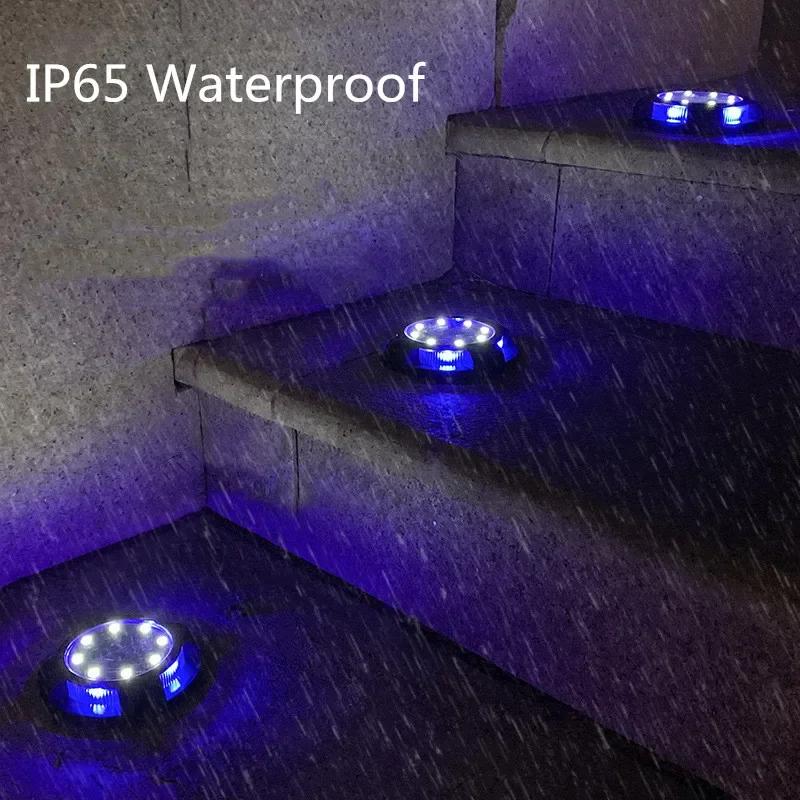 4 шт. 12 светодиодов Солнечная дисковая подсветка Уличная садовая солнечная подземная подсветка Палубный прожектор Закапываемая солнечная светодиодная лампа Садовый декор