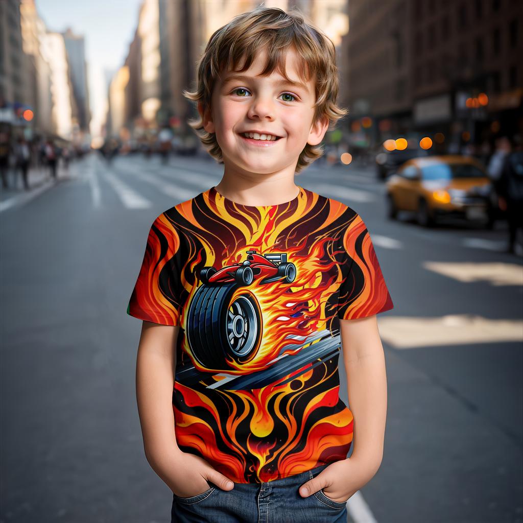 Летняя детская футболка Hot Wheels Car с 3D-печатью, гоночная одежда для мальчиков, топ с короткими рукавами, крутая вечеринка для девочек, модный тренд