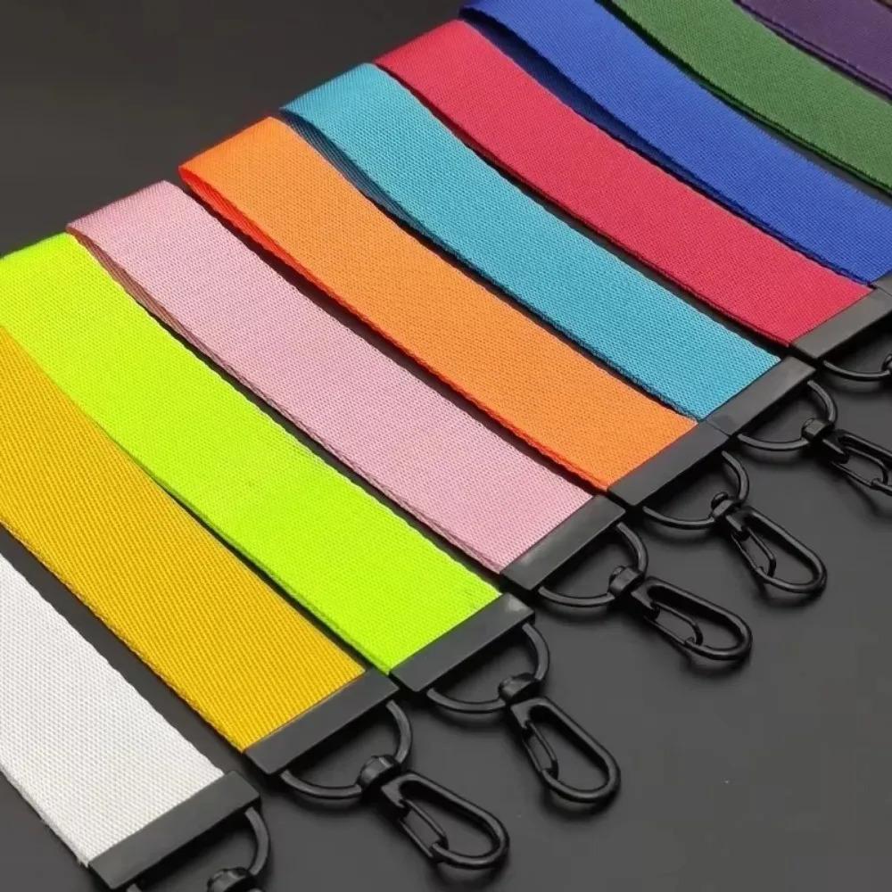 Wholesale 30pcs Personalized Keychain Custom Logo Name Keyring Simple Canvas Strip Waist Hanging Key Ring Chain Accessories Gift