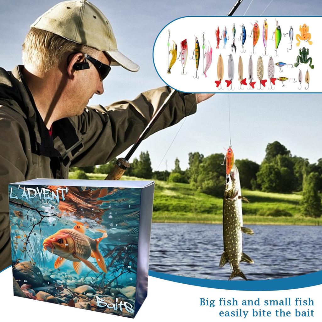 24pc Advent Calendar Fishing Christmas Countdown, Fishing Tackle Advent Calendar For FishAdult Men Teen Boys, Xmas Surprise Gift