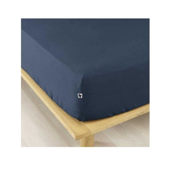 Drap Housse - Candice - 140 x 190 cm - Flanelle de coton - Bleu - Bonnet 30 cm