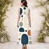 Women Plus Size Round Neck Sleeveless Geometric Printed A Line Long Dress With Side Pockets