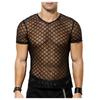 Arjen Kroos Sexy Mesh Net Tank Short Sleeve Crew Neck Solid Size S Men's T-Shirt, See-Through Top, Vest, Sheer, Color, Quick-Drying, Black,