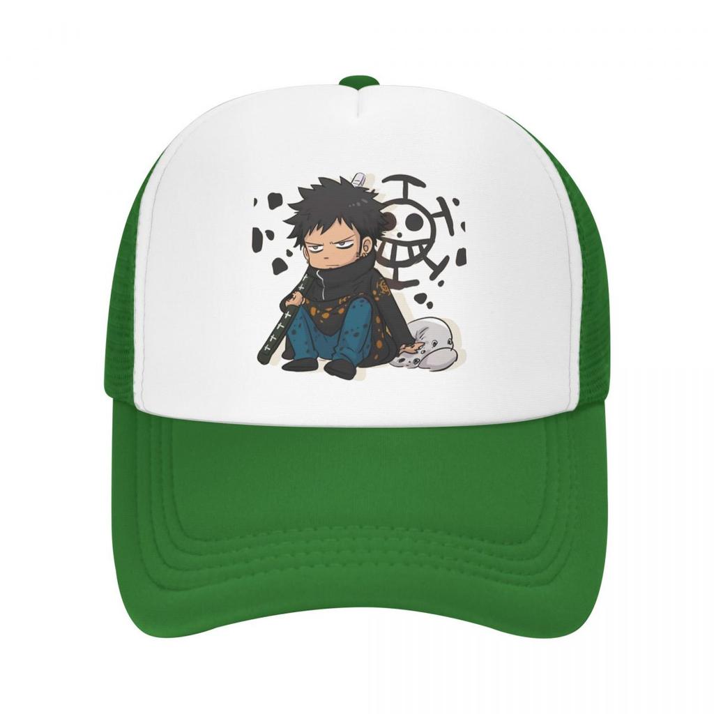 Luffy Anime Trucker Hats Trafalgar D Water Law Chibi Mesh Net Baseball Cap Snapback Kpop Peaked Hat Unisex Women One Size