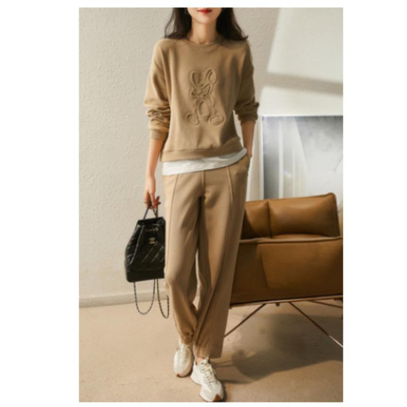 Легкий и модный, контрастный цветной свитер + спортивные штаны с эластичной резинкой на талии для женщин