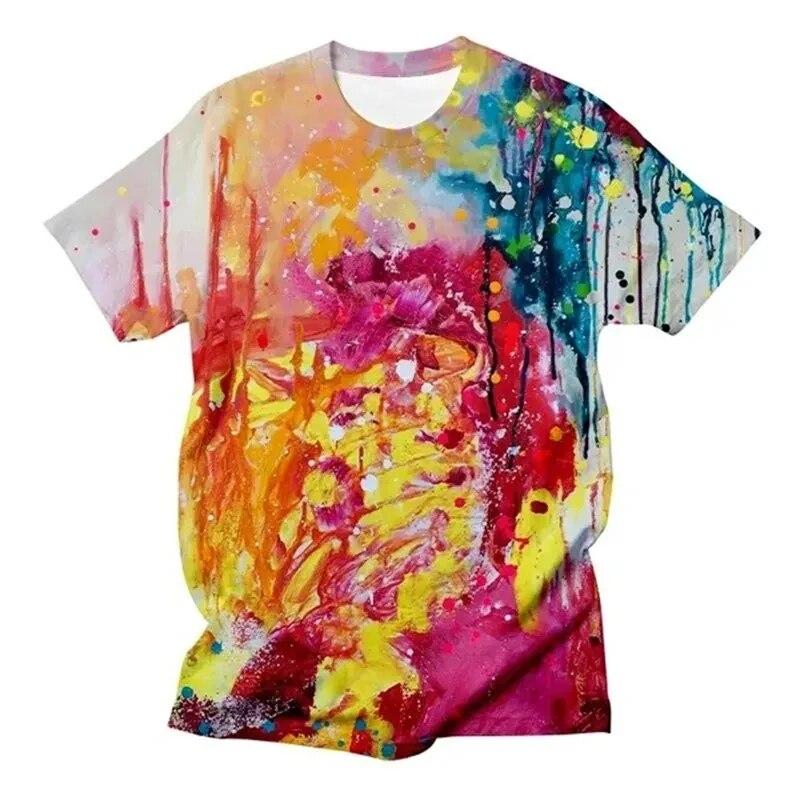 Модные мужские футболки с граффити и всплеском чернил, трендовые повседневные футболки с принтом в стиле Харадзюку в стиле хип-хоп, новые индивидуальные футболки с круглым вырезом и коротким рукавом