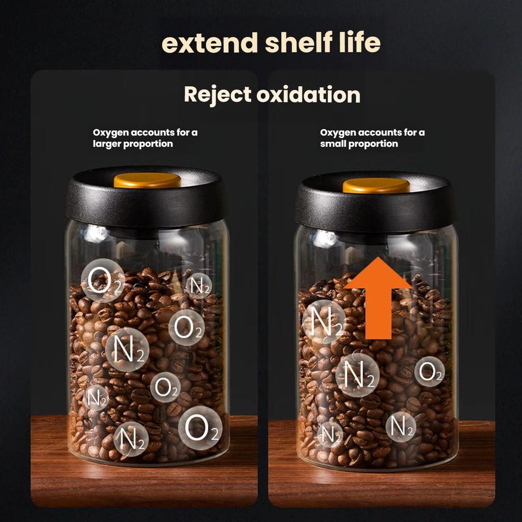 Baijie Coffee Bean Storage Jar, Vacuum-Sealed Container, High Borosilicate Glass, Nut And Tea Storage Canister, 900ML
