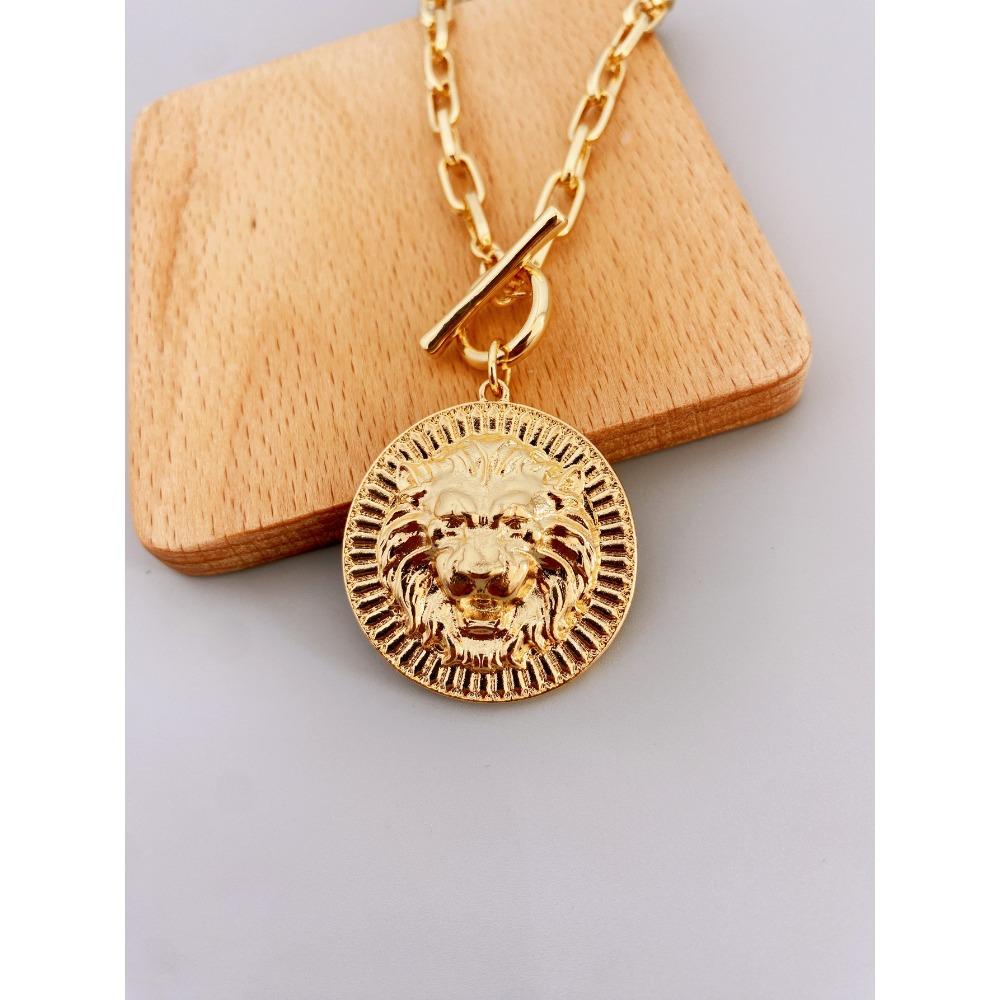Преувеличенное короткое ожерелье с подвеской в ​​виде головы льва, ювелирное колье из цинкового сплава для женщин
