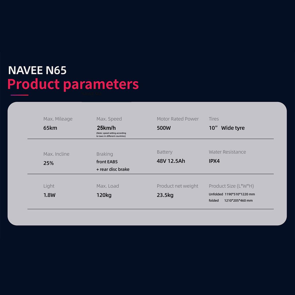 Электрический самокат NAVEE N65 для взрослых и подростков, двигатель 500 Вт, 10-дюймовые пневматические шины, пробег до 40 миль и