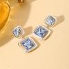 Korean Cool Tone Sea Blue Double Layer Zirconia Square Stud Earrings