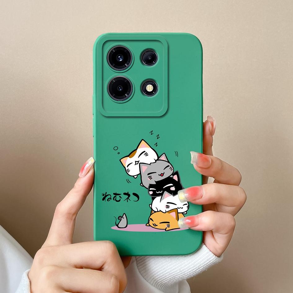Phone Case For Infinix Smart 7 Plus Note 30 4G 5G Hot 30 Itel S23+ P40+ Tecno Spark 10 Pro Cover Cute Cat Matte Soft Liquid Silicone Shockproof Bumper