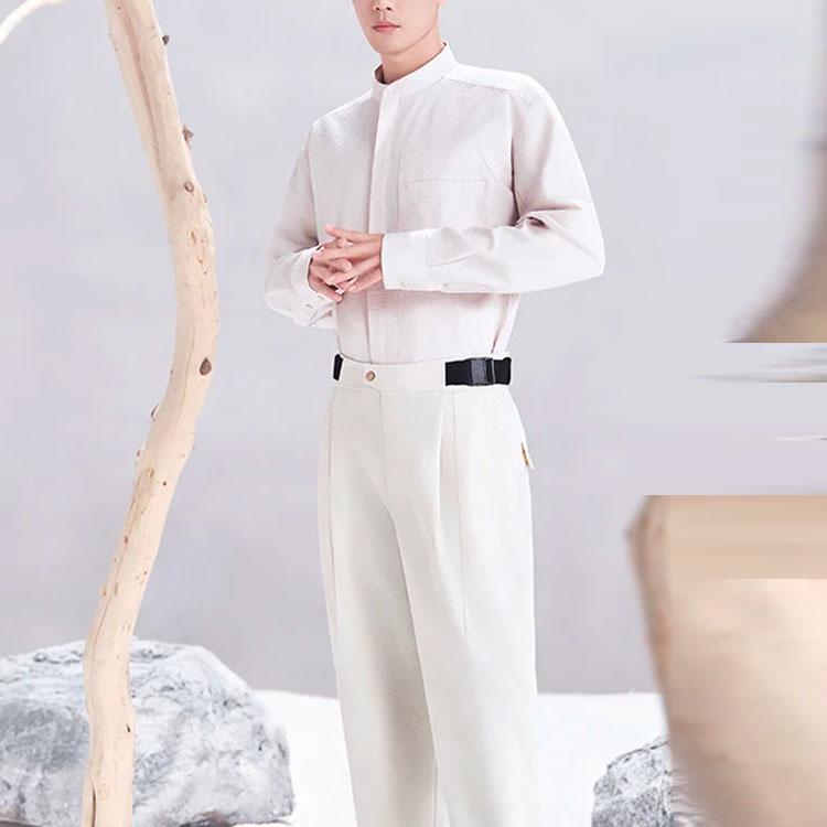 Li Ning X Jackie Chan Collaboration Kung Fu Series Однотонная свободная рубашка с воротником-стойкой и длинными рукавами Рубашки унисекс Перламутрово-белые ASHS051-1