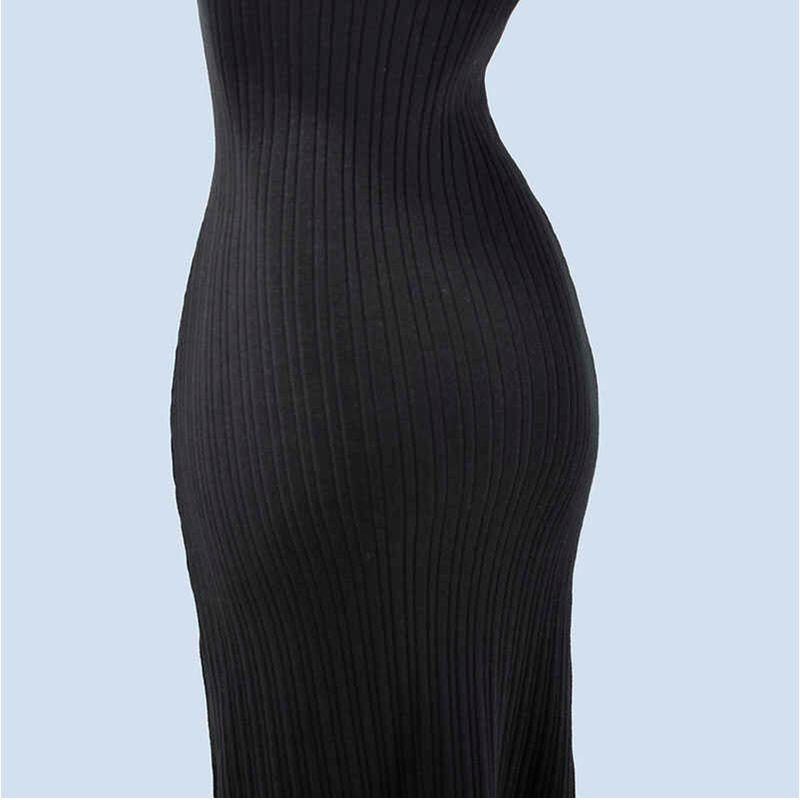 Autumn Pure Desire Style Square Collar Sleeveless Suspender Skirt Mid Length Long Length Dress Women's Silm Knitting Hip-Wrapped Sleeveless Long Skirt